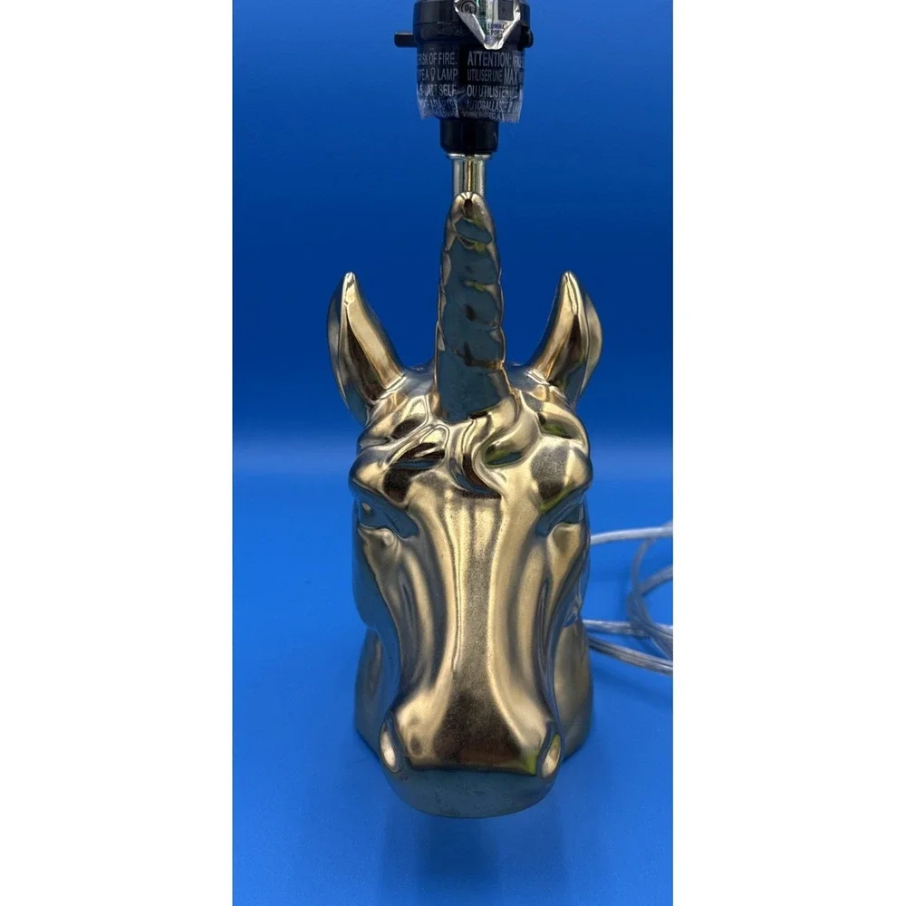 Gold Tone Ceramic Unicorn Table Desk Lamp  12